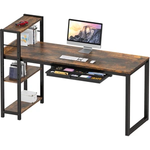 46-Inch Home Office Computer Desk w/Side Shelf & Drawer, Rustic Brown | w/ Reversible Adjustable Shelf | Drawer with adjustable compartments 46-Inch Home Office Computer Desk w/Side Shelf & Drawer, Rustic Brown | w/ Reversible Adjustable Shelf | Drawer with adjustable compartments