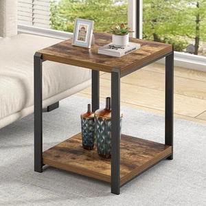 End Table with Storage Shelf, Modern Side Table for Living Room, Wood and Metal Bedside Table Nightstand, Rustic Brown End Table with Storage Shelf, Modern Side Table for Living Room, Wood and Metal Bedside Table Nightstand, Rustic Brown