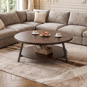 29.5" Round Wood Coffee Table with 2-Tier Storage, 1" Thick Top | Wood Circle Center Table with 150 Lbs Load, Water-Resistant, 3D Wood Grain, Anti-Wobble Frame, Easy Assembly, Black Walnut 29.5" Round Wood Coffee Table with 2-Tier Storage, 1" Thick Top | Wood Circle Center Table with 150 Lbs Load, Water-Resistant, 3D Wood Grain, Anti-Wobble Frame, Easy Assembly, Black Walnut