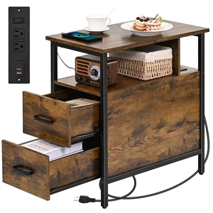 Side Tables with Charging Station, Narrow End Table with Wooden Drawers | Bedside Table with USB Ports and Power Outlets Narrow Nightstand for Living Room ,Bedroom , 23.6 x 13.8 x 24.4 Inches,Brown Side Tables with Charging Station, Narrow End Table with Wooden Drawers | Bedside Table with USB Ports and Power Outlets Narrow Nightstand for Living Room ,Bedroom , 23.6 x 13.8 x 24.4 Inches,Brown