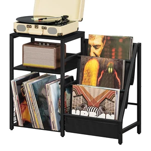 Black End Table,Record Player Stand with Vinyl Storage,3 Tier Side Table with Display Shelf Storage Up to 150 Albums,Industrial Large Record Holder Cabinet for Living Room Black End Table,Record Player Stand with Vinyl Storage,3 Tier Side Table with Display Shelf Storage Up to 150 Albums,Industrial Large Record Holder Cabinet for Living Room