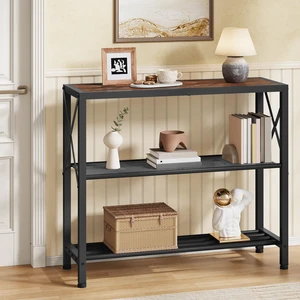 Industrial Console Table, 3-Tier Entryway Tables, Metal Frame, Sofa Table with Shelf, Hallway Tables, Entrance Desk for Entryway, Living Room, Foyer, Hallway, Rustic Brown&Black Industrial Console Table, 3-Tier Entryway Tables, Metal Frame, Sofa Table with Shelf, Hallway Tables, Entrance Desk for Entryway, Living Room, Foyer, Hallway, Rustic Brown&Black