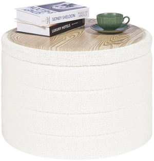 Large Round Folding Storage Ottoman, Cream Boucle Footstool | Round Ottoman with Soft Bouclé Cover, Hidden Storage and Foldable Design for Living Room, Bedroom or Dorm Large Round Folding Storage Ottoman, Cream Boucle Footstool | Round Ottoman with Soft Bouclé Cover, Hidden Storage and Foldable Design for Living Room, Bedroom or Dorm