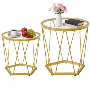 Small Round Coffee Table Set of 2, Modern Gold Side Tables | Round End Tables for Living Room, Bedroom and Balcony, Nesting Coffee Table with Glass Tabletop, Gold Accent Table Small Round Coffee Table Set of 2, Modern Gold Side Tables | Round End Tables for Living Room, Bedroom and Balcony, Nesting Coffee Table with Glass Tabletop, Gold Accent Table