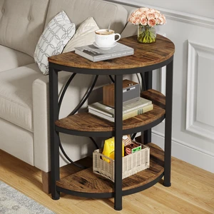 Half Round End Table, 3-Tier Narrow Side Table with Metal Frame, Half Circle Table, Half Moon Small Coffee Accent Table Bedside Table for Living Room, Bedroom Half Round End Table, 3-Tier Narrow Side Table with Metal Frame, Half Circle Table, Half Moon Small Coffee Accent Table Bedside Table for Living Room, Bedroom