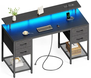 55 inch Computer Desk with Power Outlets & 4 Drawers | Gaming Desk with LED Lights, Home Office Desk with Large Storage Space for Bedroom, Work from Home, Black 55 inch Computer Desk with Power Outlets & 4 Drawers | Gaming Desk with LED Lights, Home Office Desk with Large Storage Space for Bedroom, Work from Home, Black