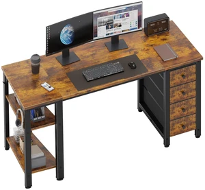 55 inch Computer Desk with Storage Shelves, Writing Work Study Desk for Home Office Bedroom, Modern Simple Student PC Desks Table with 4 Fabric Drawers, Rustic Brown 55 inch Computer Desk with Storage Shelves, Writing Work Study Desk for Home Office Bedroom, Modern Simple Student PC Desks Table with 4 Fabric Drawers, Rustic Brown