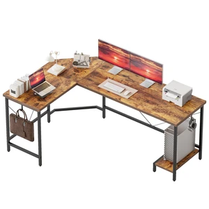 67 inch L Shaped Desk with CPU Stand, Large Corner Gaming Desk | Simple Computer Desk with 2 Hooks, Office Table for Home Bedroom Study Work Writing, Brown 67 inch L Shaped Desk with CPU Stand, Large Corner Gaming Desk | Simple Computer Desk with 2 Hooks, Office Table for Home Bedroom Study Work Writing, Brown