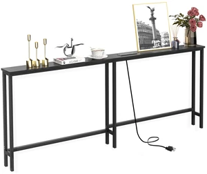 70.9 Inch Narrow Console Table with Outlet,Bamboo Sofa Table,Behind Couch Table,Skinny Hallway Table for Entryway Living Room,Foyer,Black 70.9 Inch Narrow Console Table with Outlet,Bamboo Sofa Table,Behind Couch Table,Skinny Hallway Table for Entryway Living Room,Foyer,Black