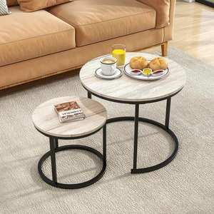 Round Coffee Table,Nesting Coffee Table Set of 2,Center Tables for Living Room,Office, Home Small Space,Stacking Side Tables,Sturdy and Easy Assembly,Wood Desktop,Black+White Oak,Small