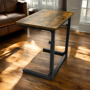 Height Adjustable C-Shaped Sofa Side Table, Laptop Table for Couch & Bed, Rustic Brown Height Adjustable C-Shaped Sofa Side Table, Laptop Table for Couch & Bed, Rustic Brown