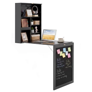 Foldable Wall-Mounted Desk, Floating Desk with Chalkboard, Storage Shelves & Hooks, Space-Saving Murphy Table for Home Office, Bedroom, Dorm Room, Small Spaces Foldable Wall-Mounted Desk, Floating Desk with Chalkboard, Storage Shelves & Hooks, Space-Saving Murphy Table for Home Office, Bedroom, Dorm Room, Small Spaces