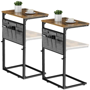 C Shaped End Table, Set of 2 Tall Side Table for Couch, Adjustable Height Small Couch Side Table for Small Spaces, End Table Slide Under Sofa Table TV Tray Arm Table for Living Room, Brown C Shaped End Table, Set of 2 Tall Side Table for Couch, Adjustable Height Small Couch Side Table for Small Spaces, End Table Slide Under Sofa Table TV Tray Arm Table for Living Room, Brown