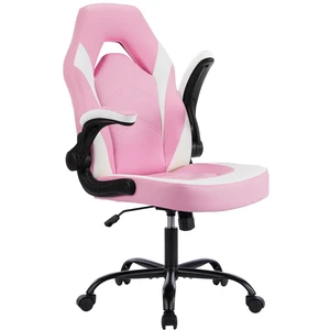 Gaming Ergonomic Office Chair for Adults, Height Adjustable Computer Desk Chair with Flip-up Armrests, PU Leather Swivel Video Game Chair with 360° Rolling Wheels, Pink Gaming Ergonomic Office Chair for Adults, Height Adjustable Computer Desk Chair with Flip-up Armrests, PU Leather Swivel Video Game Chair with 360° Rolling Wheels, Pink