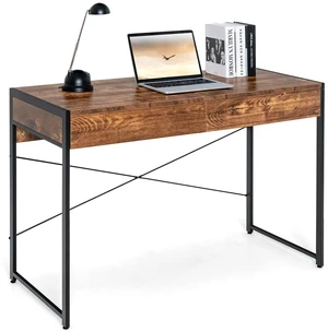 Computer Desk with 2 Drawers, 44" Study Writing Table w/Heavy-Duty Steel Frame & Reinforced Structure, PC Desk with Storage for Home Office (Coffee) Computer Desk with 2 Drawers, 44" Study Writing Table w/Heavy-Duty Steel Frame & Reinforced Structure, PC Desk with Storage for Home Office (Coffee)