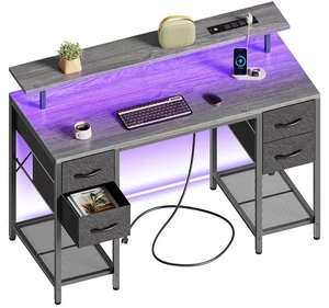 47 inch Computer Desk with Power Outlets & 4 Drawers | Gaming Desk with LED Lights, Home Office Desk with Large Storage Space for Bedroom, Work from Home, Grey 47 inch Computer Desk with Power Outlets & 4 Drawers | Gaming Desk with LED Lights, Home Office Desk with Large Storage Space for Bedroom, Work from Home, Grey
