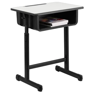 Billie Open Front Student Desk for Classrooms or Remote Learning, Height Adjust School Desk with Book Box and Bag Hooks, Black/Gray Billie Open Front Student Desk for Classrooms or Remote Learning, Height Adjust School Desk with Book Box and Bag Hooks, Black/Gray
