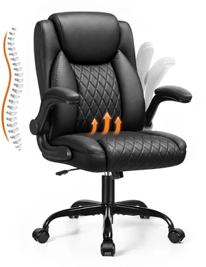 PU Leather Office Chair, Home Desk Chairs with Memory Foam, Black | Ergonomic Mid Back, 90° Flip-up Arms, Comfy Executive Chair for Home Office Gaming, Flexible Rocking, Heavy Duty Chairs PU Leather Office Chair, Home Desk Chairs with Memory Foam, Black | Ergonomic Mid Back, 90° Flip-up Arms, Comfy Executive Chair for Home Office Gaming, Flexible Rocking, Heavy Duty Chairs