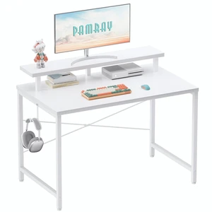 32 Inch Small Computer Desk with Monitor Stand, Simple Office Desk with Headphone Hook for Small Spaces, Kids Study Writing Table for Bedroom, White 32 Inch Small Computer Desk with Monitor Stand, Simple Office Desk with Headphone Hook for Small Spaces, Kids Study Writing Table for Bedroom, White