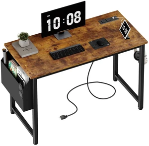 40 inch Computer Desk with Power Outlet, 39 inch Teen Study Table Home Office Work Writing Desk with Charging Station Outlets Built in, Rustic Brown 40 inch Computer Desk with Power Outlet, 39 inch Teen Study Table Home Office Work Writing Desk with Charging Station Outlets Built in, Rustic Brown