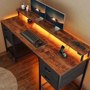 63 inch Computer Desk with Power Outlets & 4 Drawers | Gaming Desk with LED Lights, Home Office Desk with Storage Space for Bedroom, Work from Home, Rustic Brown 63 inch Computer Desk with Power Outlets & 4 Drawers | Gaming Desk with LED Lights, Home Office Desk with Storage Space for Bedroom, Work from Home, Rustic Brown