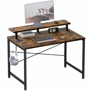 32 Inch Small Computer Desk with Monitor Stand, Simple Office Desk with Headphone Hook for Small Spaces, Kids Study Writing Table for Bedroom, Vintage 32 Inch Small Computer Desk with Monitor Stand, Simple Office Desk with Headphone Hook for Small Spaces, Kids Study Writing Table for Bedroom, Vintage