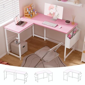 47 Inch Reversible L Shaped Gaming Desk Corner Computer Desk with Storage Bag Home Office Table for Writing Study Pink 47 Inch Reversible L Shaped Gaming Desk Corner Computer Desk with Storage Bag Home Office Table for Writing Study Pink