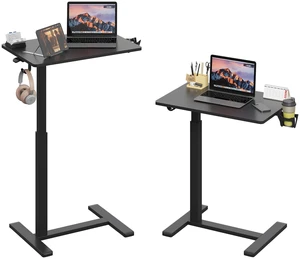 Mobile Standing Desk on Wheels, Pneumatic Height Adjustable, Black | 18.9 x 25.6 in Desktop, 26.1-40.1 in Height, Pneumatic Lift, C-Shaped Base, Lockable Casters, 22 lb Capacity