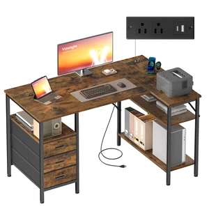L Shaped Computer Desk with Drawers, Small Gaming Desk with Shelves | Reversible Office Desk with Storage and Power Outlets, Corner Desk for Home Office, Study, Studio, Gaming, ULWD182K101S L Shaped Computer Desk with Drawers, Small Gaming Desk with Shelves | Reversible Office Desk with Storage and Power Outlets, Corner Desk for Home Office, Study, Studio, Gaming, ULWD182K101S