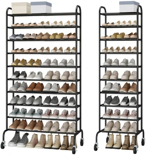 10-Tier Expandable Tall Shoe Rack for Garage, 44 Pairs, Black | 17.7"-33" Adjustable Metal Rolling Shoe Rack with wheels for Closet, Front Door Entrance, Large Shoe Organizer for Entryway 10-Tier Expandable Tall Shoe Rack for Garage, 44 Pairs, Black | 17.7"-33" Adjustable Metal Rolling Shoe Rack with wheels for Closet, Front Door Entrance, Large Shoe Organizer for Entryway