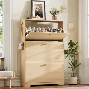 Shoe Storage Cabinet, Slim Shoe Cabinet, Hidden Shoe Rack Cabinet, Shoe Storage Cabinet for Entryway, Hallway, Foyer, Natural Oak Shoe Storage Cabinet, Slim Shoe Cabinet, Hidden Shoe Rack Cabinet, Shoe Storage Cabinet for Entryway, Hallway, Foyer, Natural Oak