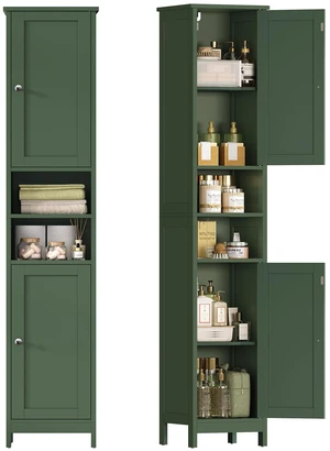 67" Tall Bathroom Cabinet with Adjustable Shelves and Doors, Narrow Bathroom Storage Cabinet for Small Space, Living Room, Entryway, Kitchen, Green 67" Tall Bathroom Cabinet with Adjustable Shelves and Doors, Narrow Bathroom Storage Cabinet for Small Space, Living Room, Entryway, Kitchen, Green