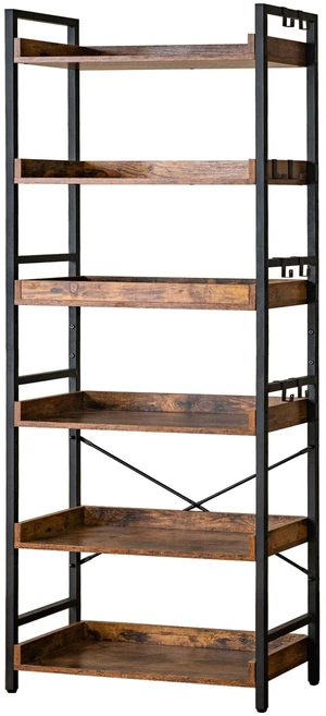 Adjustable 6 Tier Open Bookcase, Rustic Farmhouse Book Shelves, Industrial Wood and Black Metal Bookshelves, Mid Century Bookcase for Home Office Living Room Bedroom Adjustable 6 Tier Open Bookcase, Rustic Farmhouse Book Shelves, Industrial Wood and Black Metal Bookshelves, Mid Century Bookcase for Home Office Living Room Bedroom