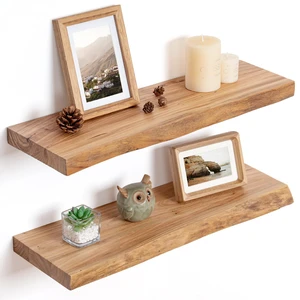 Floating Shelves for Wall, Solid Elm Wood Shelves, 24in Set of 2, Natural | Rustic Live Edge Floating Shelves Wall Mounted, Wall Shelves with Invisible Bracket for Living Room Bathroom Bedroom Kitchen Floating Shelves for Wall, Solid Elm Wood Shelves, 24in Set of 2, Natural | Rustic Live Edge Floating Shelves Wall Mounted, Wall Shelves with Invisible Bracket for Living Room Bathroom Bedroom Kitchen