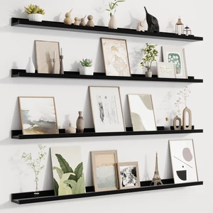 Picture Ledge Shelf for Wall, Floating Shelves Set of 4, 48 Inch Long Nursery Book Shelves for Toys Storage, Kids Bookshelf Wall Mounted for Books Photo Frames, Black Picture Ledge Shelf for Wall, Floating Shelves Set of 4, 48 Inch Long Nursery Book Shelves for Toys Storage, Kids Bookshelf Wall Mounted for Books Photo Frames, Black