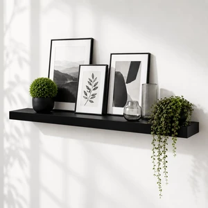 60" Black Floating Shelf, Long Wall Shelf for Office & Living Room | Concealed bracket storage for books, photos, plants and media in kitchens, bedrooms and entryways; supports up to 25 lbs. 60" Black Floating Shelf, Long Wall Shelf for Office & Living Room | Concealed bracket storage for books, photos, plants and media in kitchens, bedrooms and entryways; supports up to 25 lbs.