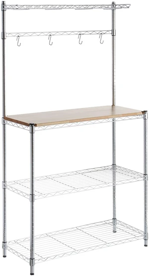 3 Tier Sturdy Baker's Rack with Kitchen Storage, Storage Shelf, Utility Storage, Removable Top, Hanging Bar, 14" x 35.83" x 63.31", Wood/Chrome 3 Tier Sturdy Baker's Rack with Kitchen Storage, Storage Shelf, Utility Storage, Removable Top, Hanging Bar, 14" x 35.83" x 63.31", Wood/Chrome