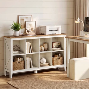 Farmhouse Bookshelf, 8-Cube Storage Organizer with Legs | Storage Cabinets For Living Room, Bedroom, Farmhouse Style, Cloud White and Warm Brown, LIRY Collection ULBC138W101S Farmhouse Bookshelf, 8-Cube Storage Organizer with Legs | Storage Cabinets For Living Room, Bedroom, Farmhouse Style, Cloud White and Warm Brown, LIRY Collection ULBC138W101S