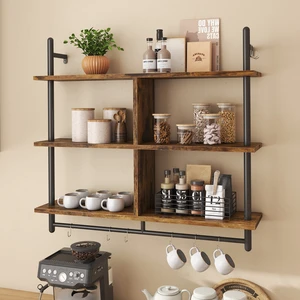 41.5" Floating Shelves for Wall 3 Tier Kitchen Shelves Wall Mounted Coffee Bar Shelf Hanging Shelf with 8 Hooks, Industrial Display Pipe Shelving for Kitchen Living Room Bathroom, Rustic Brown 41.5" Floating Shelves for Wall 3 Tier Kitchen Shelves Wall Mounted Coffee Bar Shelf Hanging Shelf with 8 Hooks, Industrial Display Pipe Shelving for Kitchen Living Room Bathroom, Rustic Brown
