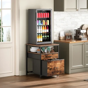 Mini Fridge Stand with 3 Storage, Mini Fridge Cabinet, Beverage Fridge Table, Heavy Duty 21.3" L* 22.7" W Tabletop, for Dorm, Apartment,Office, Bedroom Rustic Brown HB01BXN Mini Fridge Stand with 3 Storage, Mini Fridge Cabinet, Beverage Fridge Table, Heavy Duty 21.3" L* 22.7" W Tabletop, for Dorm, Apartment,Office, Bedroom Rustic Brown HB01BXN