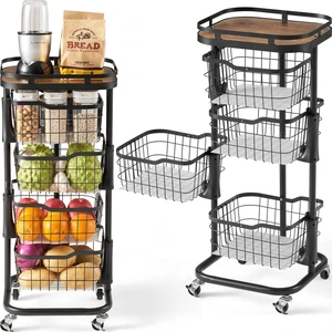 4 Tier Rotating Kitchen Storage Cart, Fruit Vegetable Potato Rack Stand | Patented Swivel Part Spin Smoothly Even Full. Rustproof. One-Piece Wire Bin Prevent Sagging. Keep Onion, Veggie, Spices Fresh 4 Tier Rotating Kitchen Storage Cart, Fruit Vegetable Potato Rack Stand | Patented Swivel Part Spin Smoothly Even Full. Rustproof. One-Piece Wire Bin Prevent Sagging. Keep Onion, Veggie, Spices Fresh