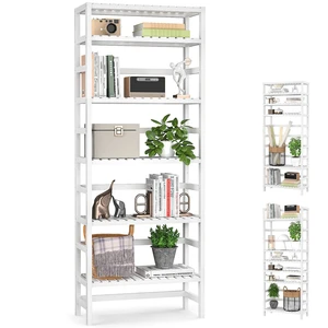 6-Tier Bamboo Shelf, 63 Tall Adjustable Bookshelves and Bookcases | Wooden Open Book Shelf, Freestanding Shelving Unit, Bathroom Shelves, Plant Stand, Space Saving, Easy to Assemble, White 6-Tier Bamboo Shelf, 63 Tall Adjustable Bookshelves and Bookcases | Wooden Open Book Shelf, Freestanding Shelving Unit, Bathroom Shelves, Plant Stand, Space Saving, Easy to Assemble, White