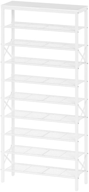 10 Tier Shoe Rack, Large Capacity Shoe Storage Organizer Holds 40 Pairs, Sturdy and Stable, for Entryway, Hallway, Closet, Dorm Room, White SS10WW 10 Tier Shoe Rack, Large Capacity Shoe Storage Organizer Holds 40 Pairs, Sturdy and Stable, for Entryway, Hallway, Closet, Dorm Room, White SS10WW