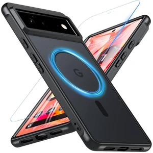 Upgraded Magnetic for Google Pixel 6 Case & Screen Protector,Black | Pixel 6 Phone Case Fit MagSafe, Shockproof 12FT Military Grade Drop Protection Slim Translucent Matte Anti-dirty Phone Cover