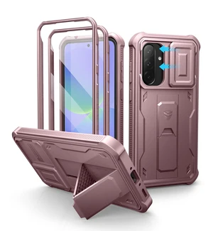 for Samsung Galaxy A36 5G Case with Magnetic Slide Camera Cover | Built-in 2 Front Frame, Built-in Screen Protector and Kickstand, Heavy Duty Protection Shockproof Case, 6.7 inch Peony Pink