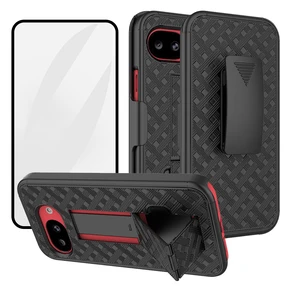 for Google Pixel 10a Stand Case, Belt Clip, Screen Protector-Black | Swivel Kickstand Holder Holster, Slim Shell Slide Pouch Full Body Protective, Rugged Shockproof Drop Defense Cell Phone Cover