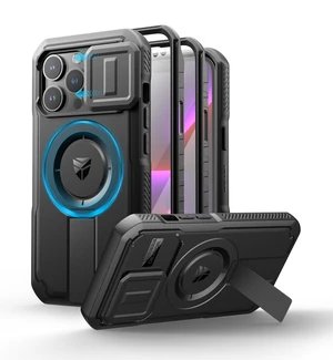 for iPhone 13 Pro Case with Slide Camera Cover & Adjustable Kickstand & Built-in Screen Protector, Magnetic Rugged Shockproof Bumper Cases Heavy-Duty Magnetic Protective Cover,Black