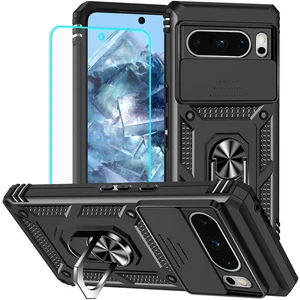 for Pixel 8 Pro Case with Screen Protector: [Military Grade 20ft. Drop Tested] Slide Camera Cover Ring Shockproof Protective Phone Case for - Google Pixel 8 Pro (Black)