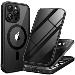 for iPhone 12 Pro Max Case, Fit for Magsafe | Built-in Privacy Screen Protector, Camera Protection, Shockproof Full Body Clear Magnetic Phone Case 6.7", Black