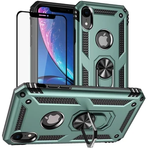 for iPhone XR Case, iPhone XR Phone Case with Screen Protector, Military Grade Protective Cases with Ring for iPhone XR (Dark Green)